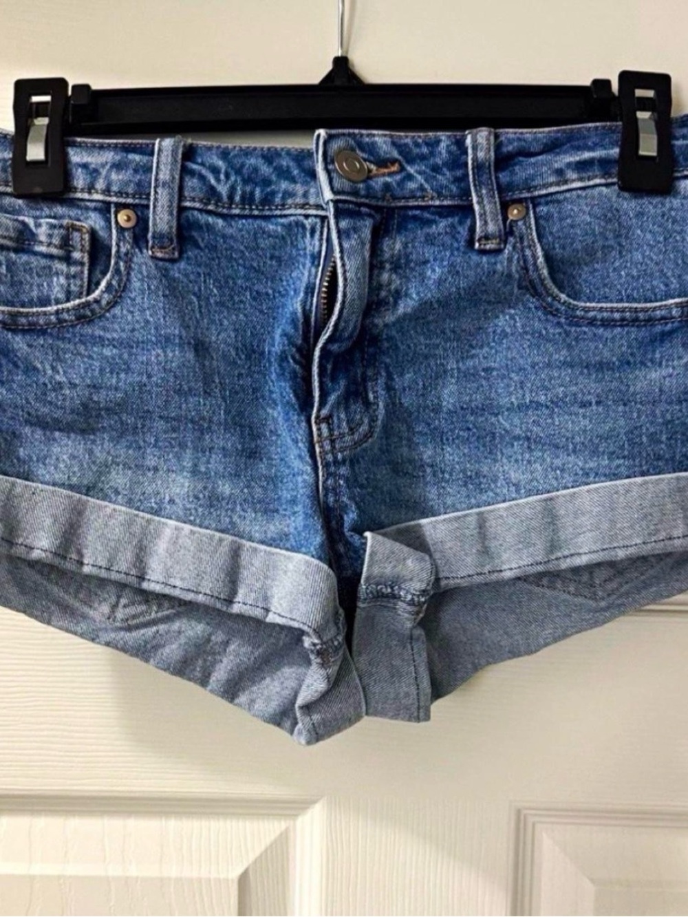 Celebrity Pink Light Blue Rolled Hem Denim Shorts